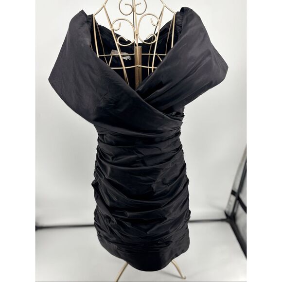 Teri Jon for Rickie Freeman Black Crinkle Taffeta Dress Size 6 Vintage - Picture 1 of 13